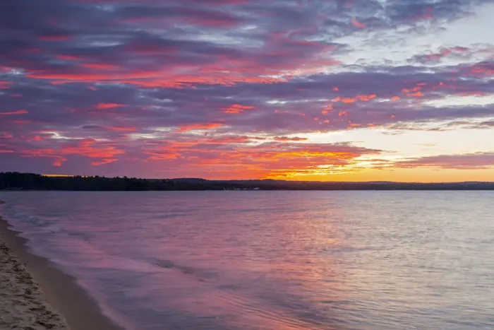 Framed Print : Michigan, Munising, Lake Superior at sunset