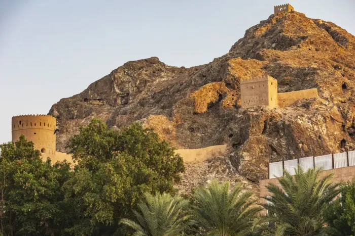 Framed Print : Middle East, Arabian Peninsula, Oman, Muscat. Ancient fort on a mountain above Muscat Framed Print : Middle East, Arabian Peninsula, Oman, Muscat. Ancient fort on a mountain above Muscat