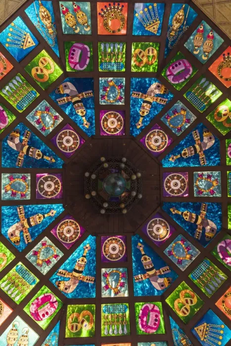 Framed Print : Middle East, Arabian Peninsula, Oman, Muscat, Muttrah. Stained glass ceiling in Framed Print : Middle East, Arabian Peninsula, Oman, Muscat, Muttrah. Stained glass ceiling in