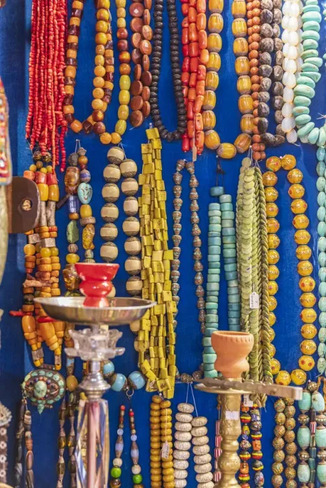 Framed Print : Middle East, Arabian Peninsula, Oman, Muscat, Muttrah. Beaded necklaces for sale Framed Print : Middle East, Arabian Peninsula, Oman, Muscat, Muttrah. Beaded necklaces for sale