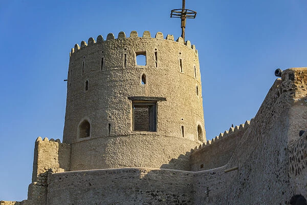 Middle East, Arabian Peninsula, Oman, Muscat, Muttrah. A tower at Muttrah Fort