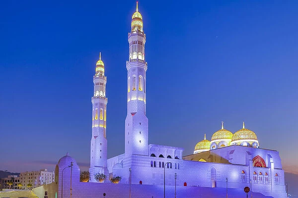 Middle East, Arabian Peninsula, Oman, Muscat, Bawshar. Evening view of the Muhammad Al
