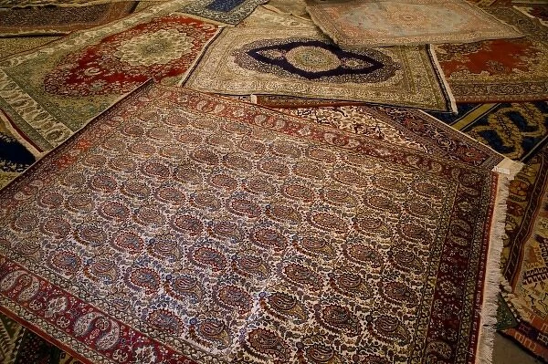 Middle East central part of Turkey in Cappadocia with Turkish Rugs on display for