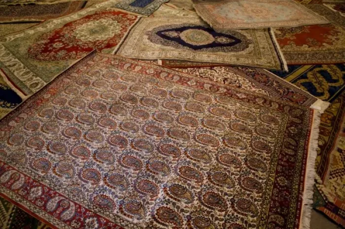 Framed Print : Middle East central part of Turkey in Cappadocia with Turkish Rugs on display for