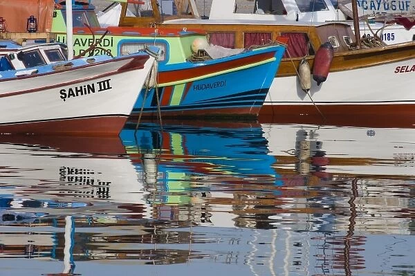Middle East Turkey Antalya along the Mediterranean Sea colorful boats moored at the