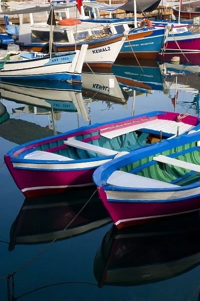 Middle East Turkey Antalya along the Mediterranean Sea colorful boats moored at the