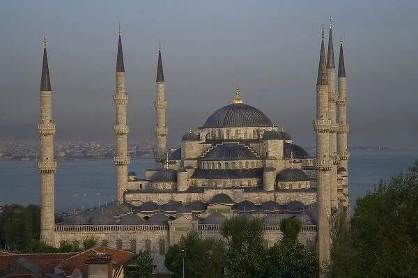 Middle East Turkey and city of Istanbul with the Blue Mosque in the evening light