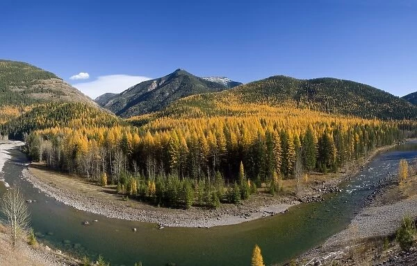 Middle Fork of the Flathead River in autumn near Essex Montana