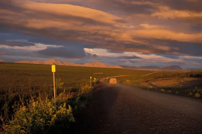 Framed Print : midnight sun over the Dempster highway, Northwest Territories, Canada