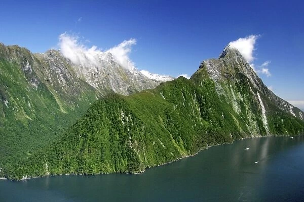 Milford Sound, New Zealand. The majestic fjords, waterfalls, and imposing mountaintops