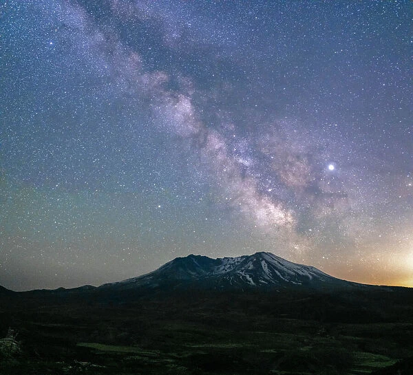 The Milky Way rising above Mt. St. Helens, a active stratovolcano in Washington State