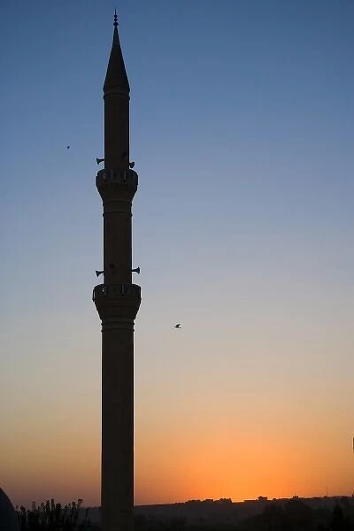 Minaret of a mosque at sunset, southeast Turkey