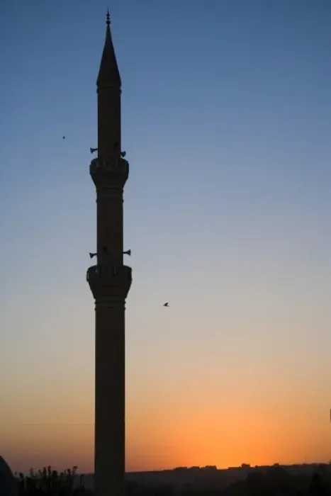 Framed Print : Minaret of a mosque at sunset, southeast Turkey