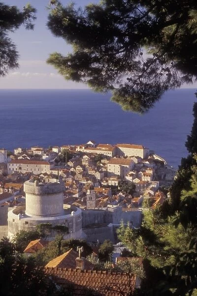 Minceta Tower and the western side of Old Town Dubrovnik and the Adriatic Sea in