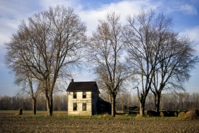 Framed Print : Missouri: Chamois, Route 100, deserted house in Missouri River flood plain, November Framed Print : Missouri: Chamois, Route 100, deserted house in Missouri River flood plain, November