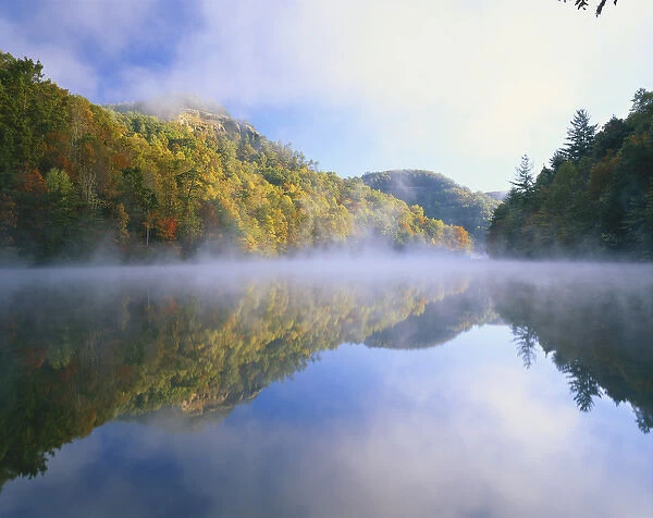 Mist rising from Milcreek lake, Natural Bridge State Park, Daniel Boone National Forest
