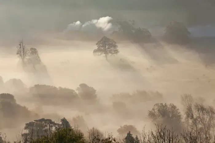 Framed Print : Misty autumn morning, Uley, Gloucestershire, UK