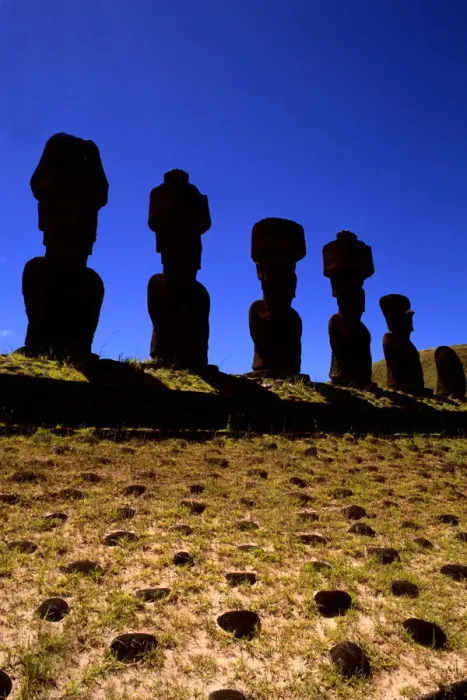 Framed Print : Moai Statues at Ahu Nau Nau Platform in Easter Island during Tapati Festival Rapa Nui
