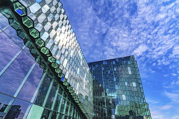 Modern glass concert hall, Reykjavik, Iceland. Constructed in 2011 of Modern Geometric