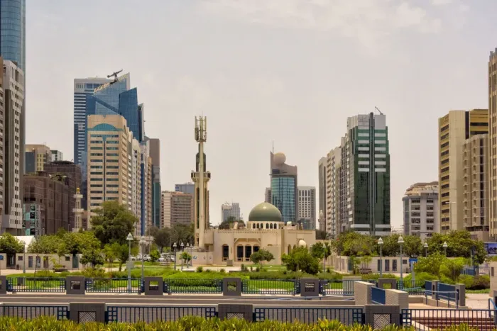 Framed Print : Modern high-rise in downtown, Abu Dhabi, United Arab Emirates