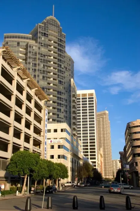 Framed Print : Modern office buildings in San Francisco, California. Variety of architecture styles