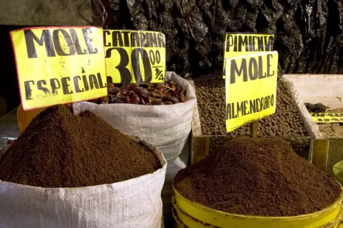 Framed Print : Mole in a powder form being sold at the Merced Market in Mexico City, Mexico