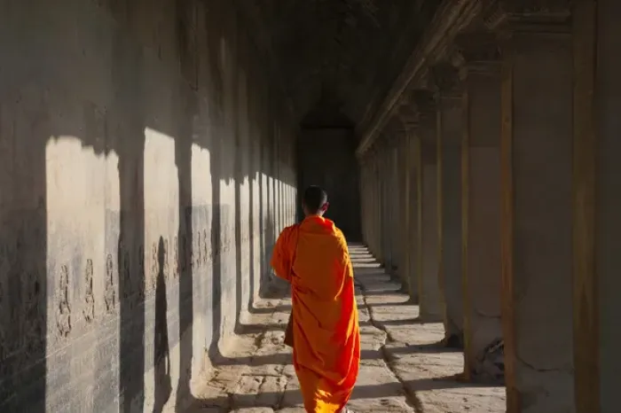 Framed Print : Monk in Angkor Wat, UNESCO World Heritage site Framed Print : Monk in Angkor Wat, UNESCO World Heritage site