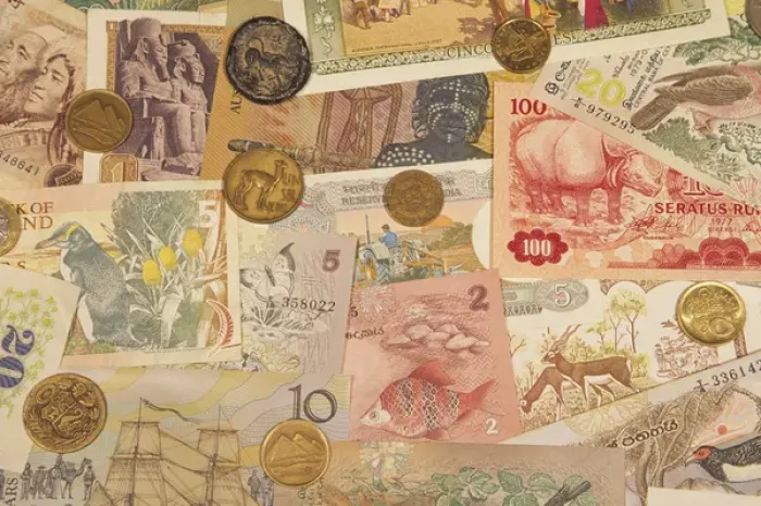 Framed Print : Montage of coins and paper money from various countries Framed Print : Montage of coins and paper money from various countries