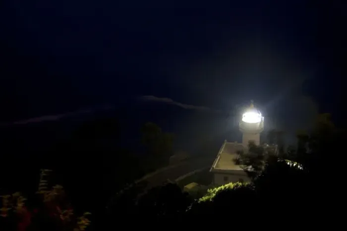 Framed Print : Monte Igueldo Lighthouse at night in La Concha Bay near the city of Donostia-San Sebastian