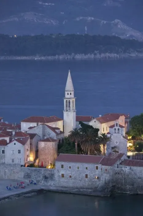 Framed Print : Montenegro, Budva. Aerial View of Budva Old Town / Stari Grad - Dusk Framed Print : Montenegro, Budva. Aerial View of Budva Old Town / Stari Grad - Dusk