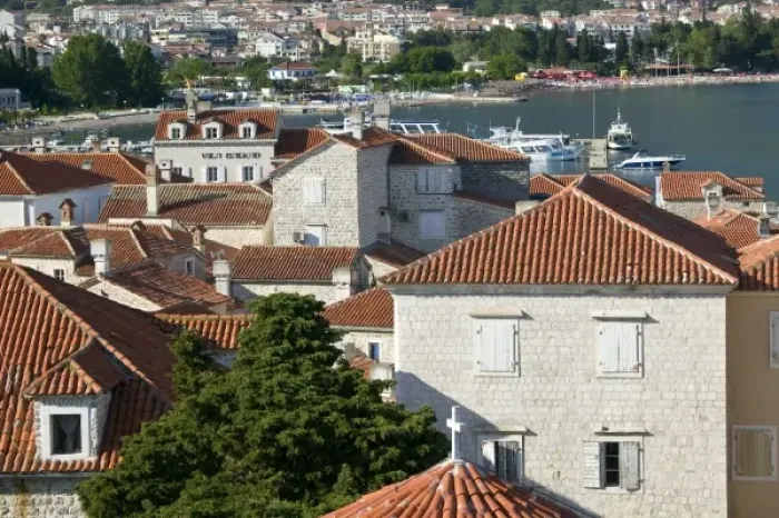 Framed Print : Montenegro, Budva. Budva Old Town  /  Stari Grad, Old Town Buildings