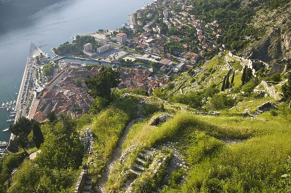 MONTENEGRO, Kotor Bay  /  Kotor. View of Old Town Kotor from the towns mountainside