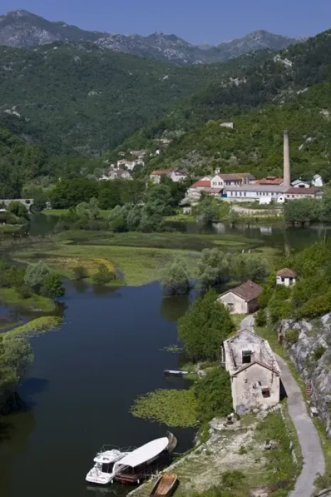 Framed Print : Montenegro, Rijeka Crnojevica. Village View along Crnojevica River near Lake Skadar Framed Print : Montenegro, Rijeka Crnojevica. Village View along Crnojevica River near Lake Skadar