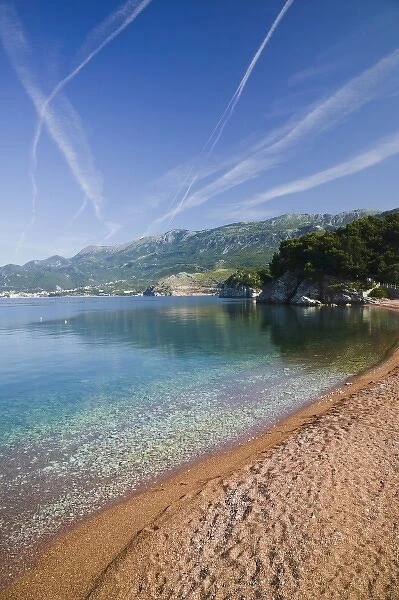 Montenegro, Sveti Stefan. Coastal Montenegran Resort Island. Beach