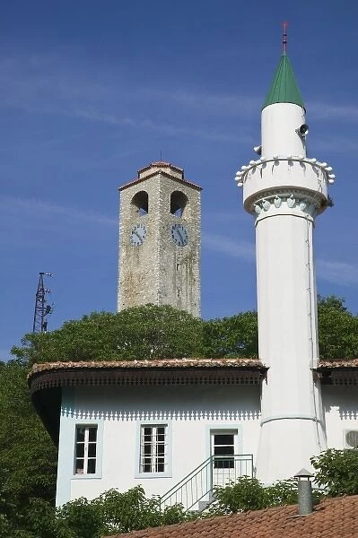 Montenegro, Ulcinj. Clock Tower and Mosque