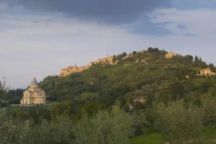 Framed Print : Montepulciano, Tuscany, Italy. Church of San Biagio at left