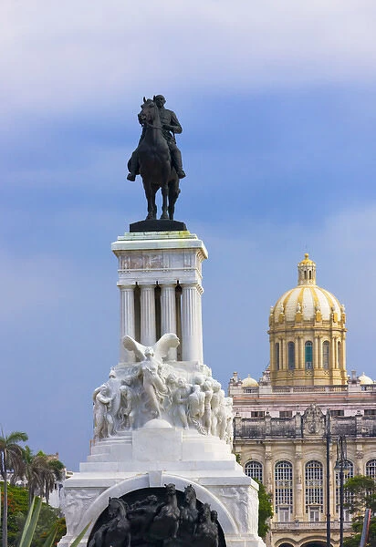 Monument to Antonio Maceo in Havana in the historic center, Capitol in the distance