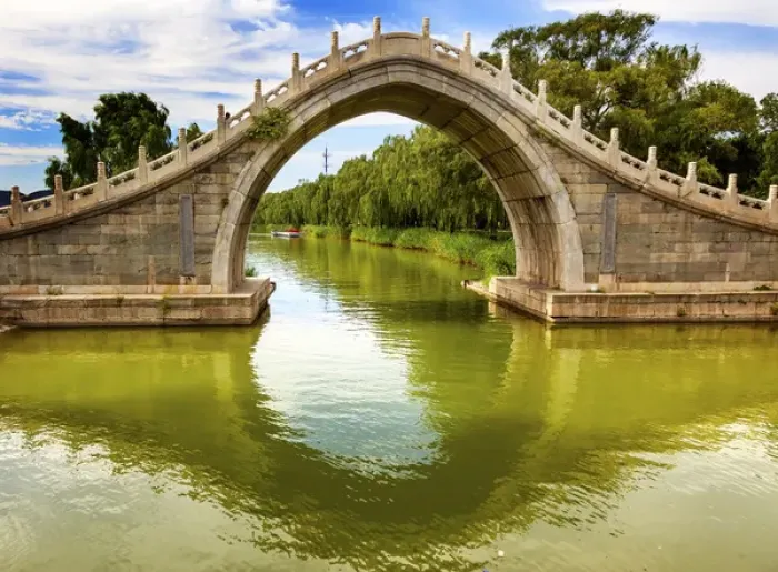 Framed Print : Moon Gate Bridge Reflection Summer Palace Ornate Roof Beijing China Framed Print : Moon Gate Bridge Reflection Summer Palace Ornate Roof Beijing China