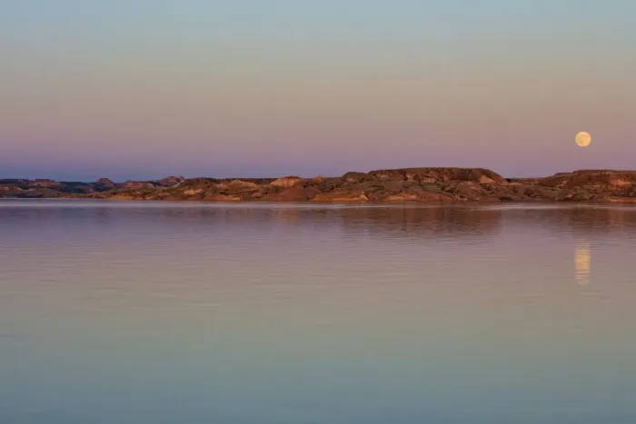 Framed Print : Full moonrise over Fort Peck Reservoir in the Charles M Russell National Wildlife