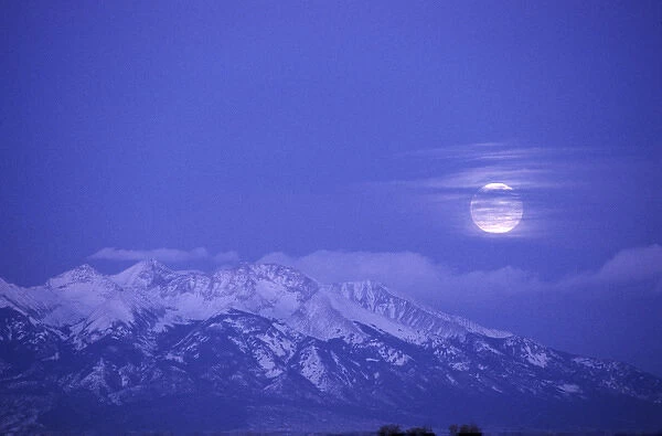 Moonrise over Sangre de Cristo Mtns. from Monte Vista NWR, CO