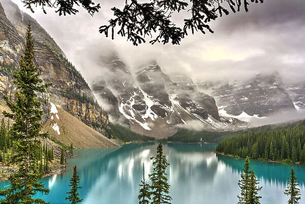 Moraine lake in the valley of the ten peaks in the Alberta, Canada Rocky Mountains