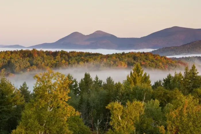 Framed Print : Morning fog and the Percy Peaks as seen from the fire tower at Milan Hill State Park in Milan Framed Print : Morning fog and the Percy Peaks as seen from the fire tower at Milan Hill State Park in Milan
