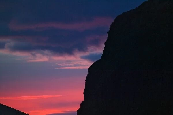 Morning glow over silhouette of mountain, Fitz Roy, National Park Los Glaciares, El Chalten