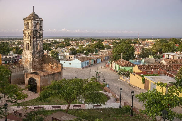 Morning hillside view of Santa Ana church, the plaza, Trinidad streets and the ocean