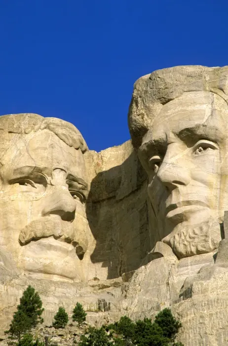 Framed Print : Morning light on Lincoln and Roosevelt detail, Mount Rushmore National Memorial, South Dakota, USA