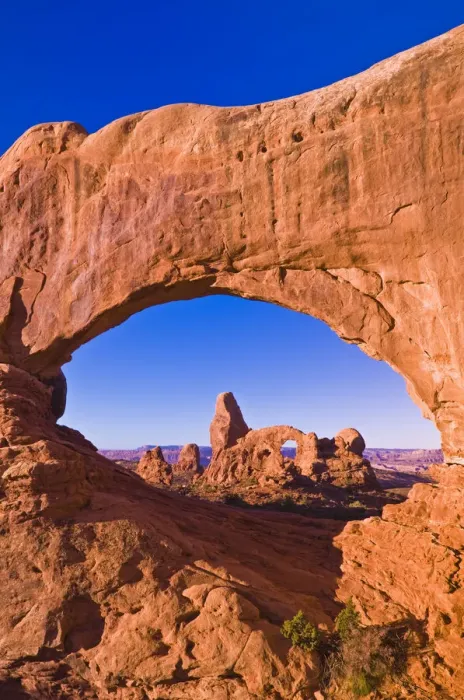 Framed Print : Morning light on Turret Arch through North Window, Arches National Park, Utah USA