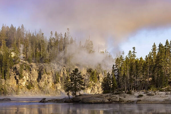 Morning mist on Yellowstone River, Yellowstone National Park, Wyoming
