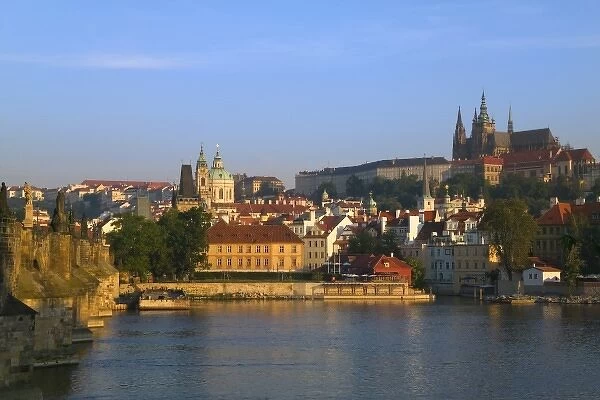 Morning view of Prague Castle by Vltava River, Prague, Czech Republic