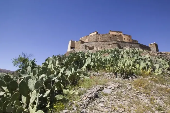 Framed Print : MOROCCO, Anti Atlas, Road to TAFRAOUTE: TIZORGAN, Circular Fortified Village  /  Exterior