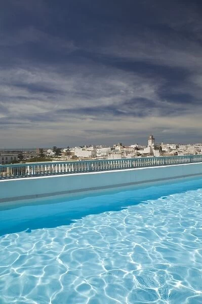 MOROCCO, Atlantic Coast, ESSAOUIRA: Town and Pool View from Hotel L Heure Bleue